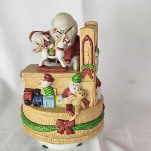 Vintage Santas Workshop Santa Claus Is Coming To Town Spinning Music Box Wind Up